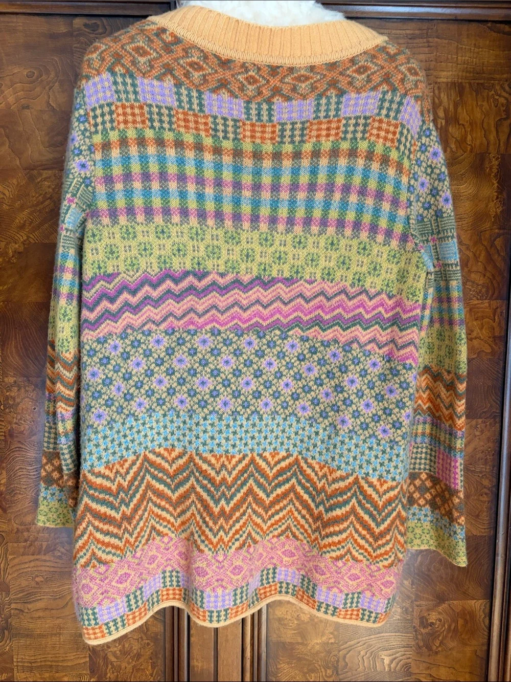 IVKO Extrafine Lambswool Patchwork Cardigan Wrap Sweater Boho MultiColor M Flaws